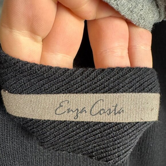 Enza Costa Black Ribbed Bodycon Midi Dress Long Sleeve Medium P1 - Picture 3 of 4